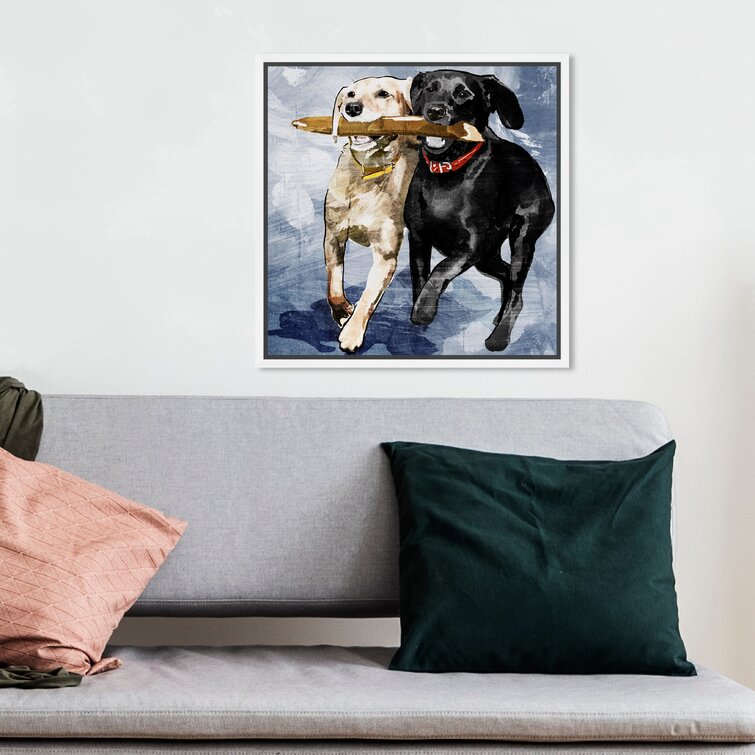 Winston Porter Dogs And Puppies 'Playtime Blue' On Canvas Painting
